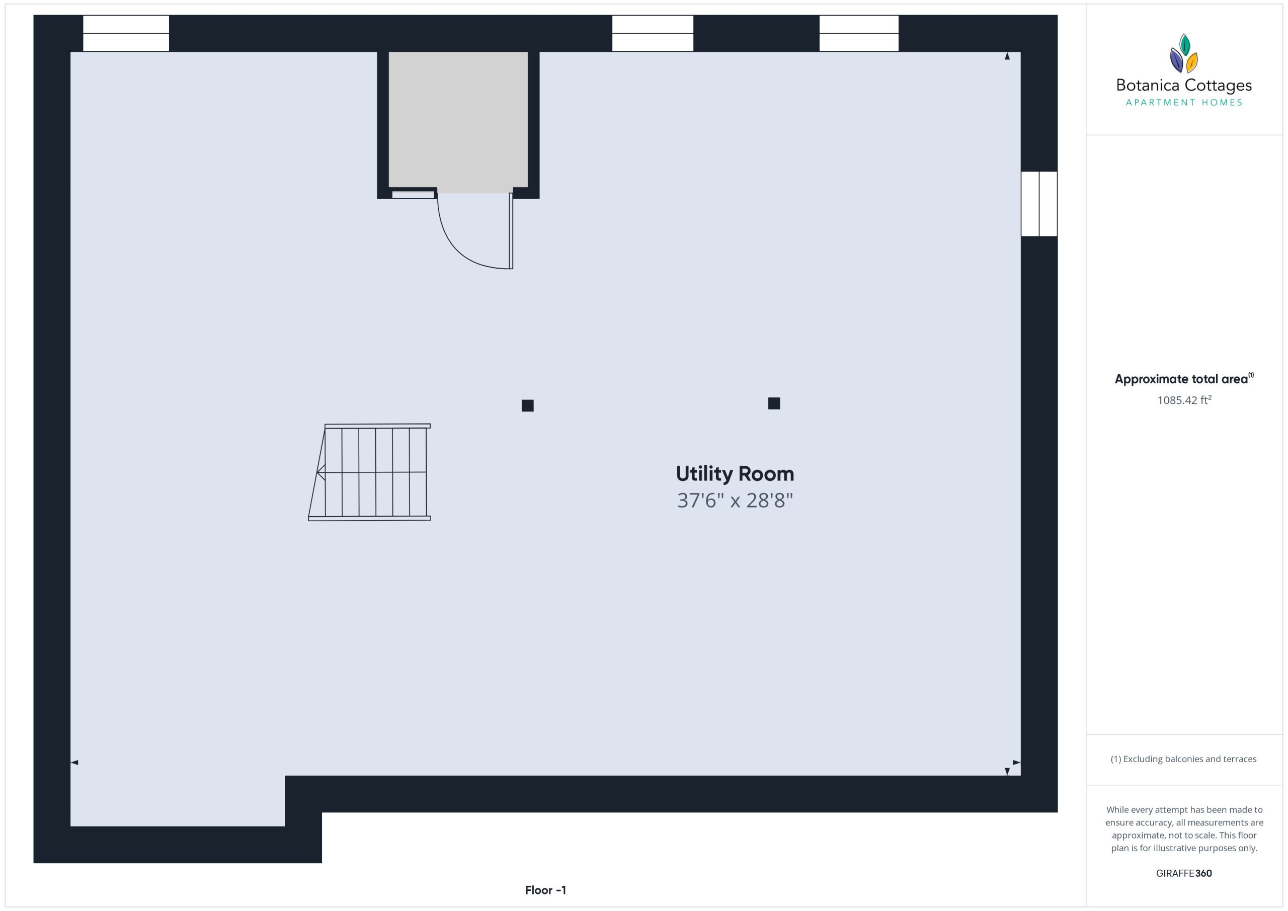 A floor plan of an apartment with two bedrooms and a bathroom.